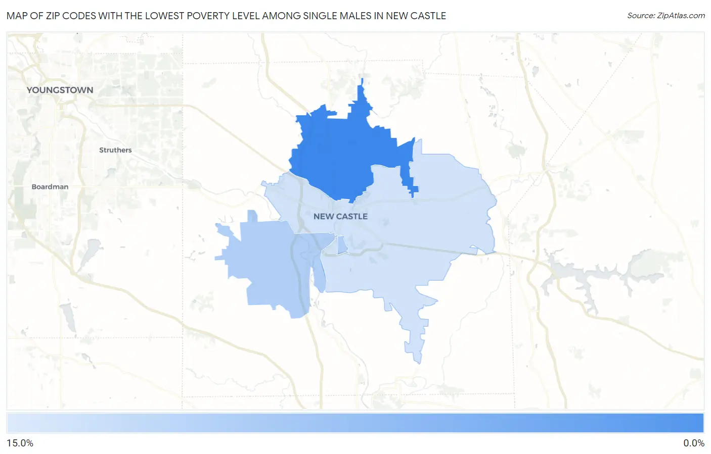 Zip Codes with the Lowest Poverty Level Among Single Males in New Castle Map