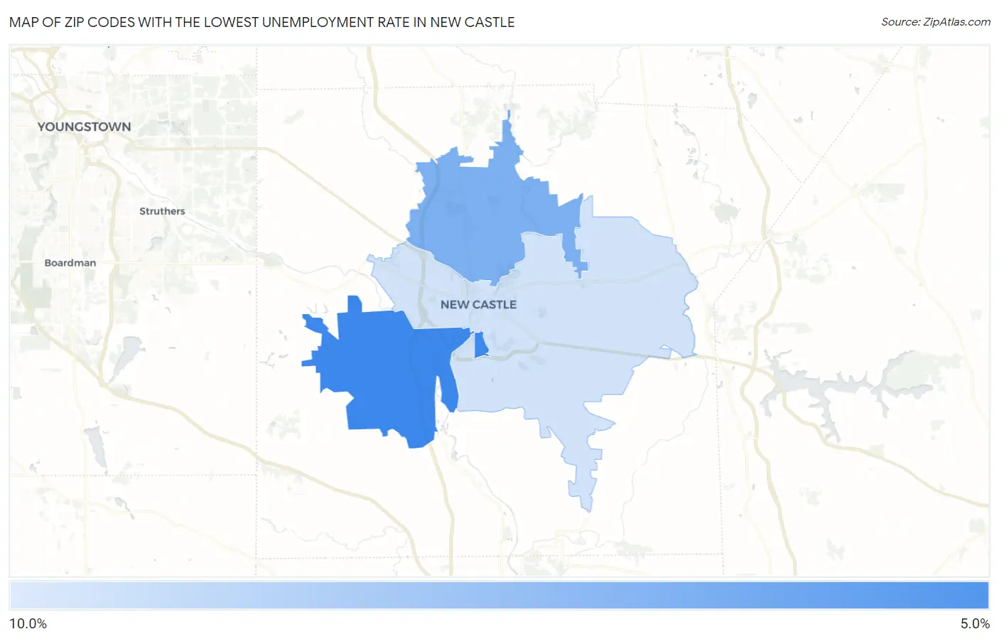 Zip Codes with the Lowest Unemployment Rate in New Castle Map