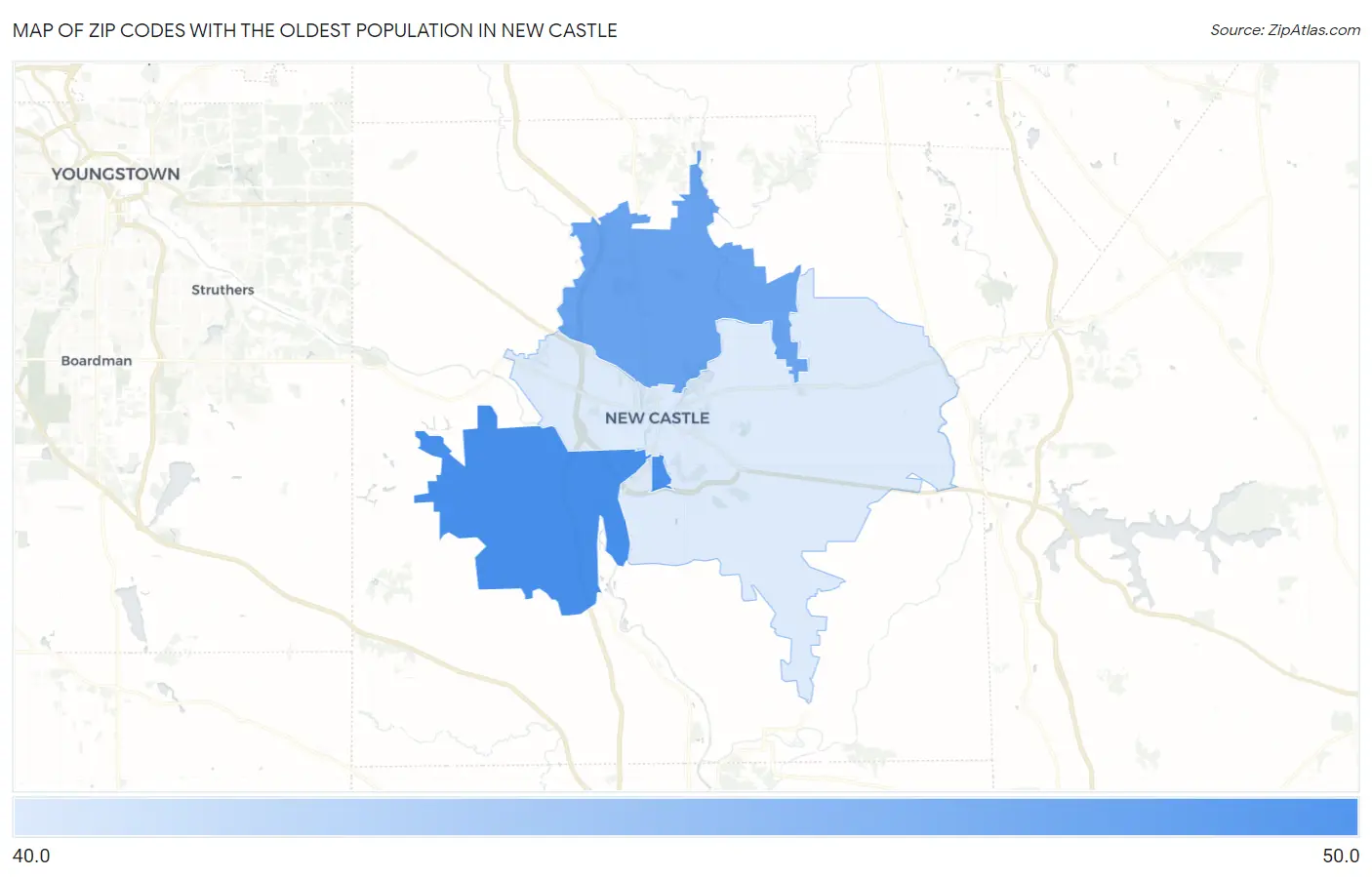 Zip Codes with the Oldest Population in New Castle Map