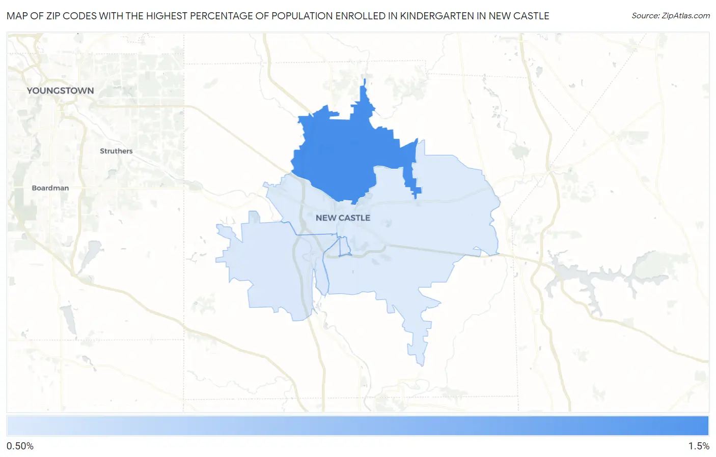 Zip Codes with the Highest Percentage of Population Enrolled in Kindergarten in New Castle Map