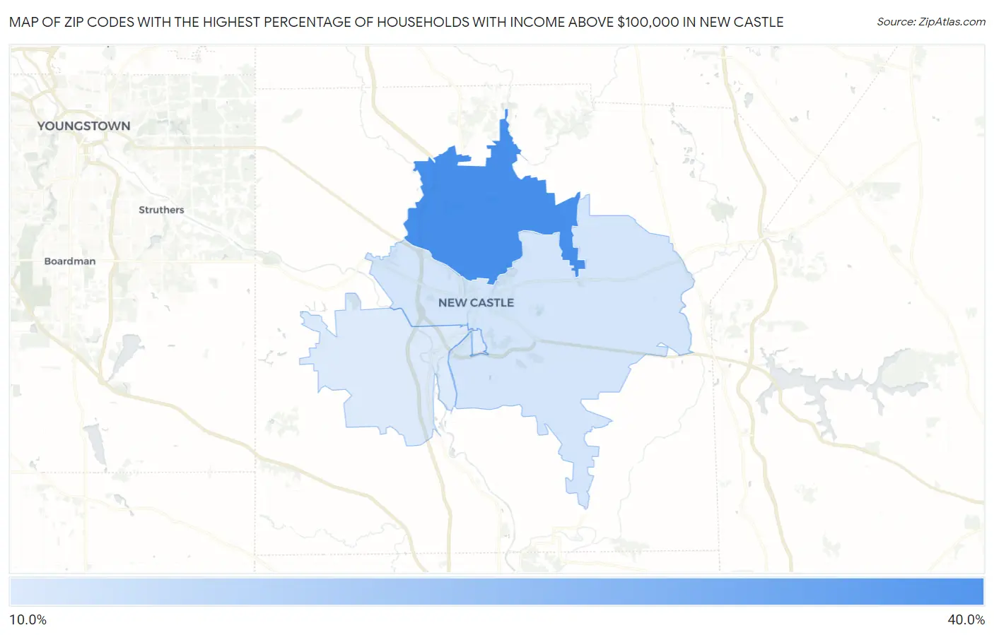 Zip Codes with the Highest Percentage of Households with Income Above $100,000 in New Castle Map