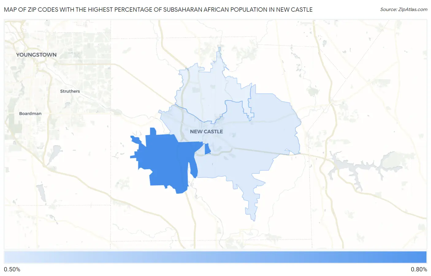 Zip Codes with the Highest Percentage of Subsaharan African Population in New Castle Map