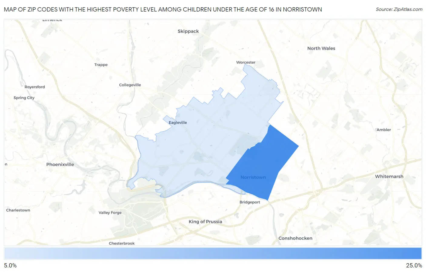Zip Codes with the Highest Poverty Level Among Children Under the Age of 16 in Norristown Map