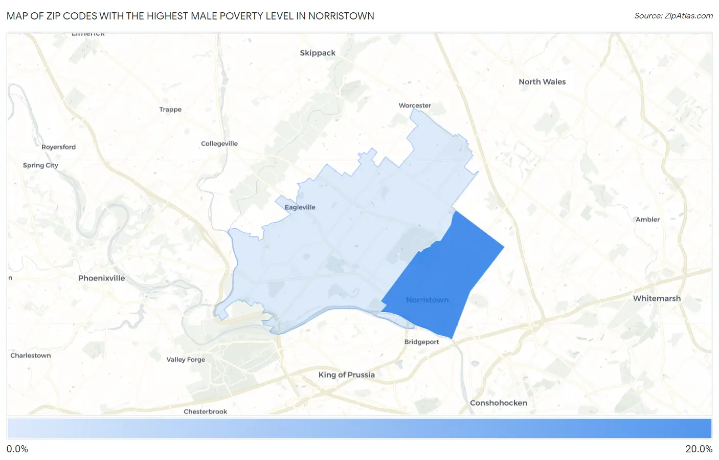 Zip Codes with the Highest Male Poverty Level in Norristown Map