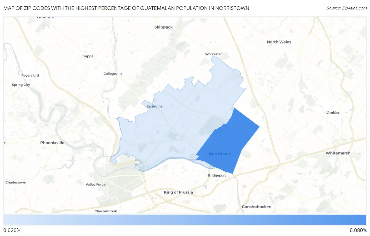 Zip Codes with the Highest Percentage of Guatemalan Population in Norristown Map