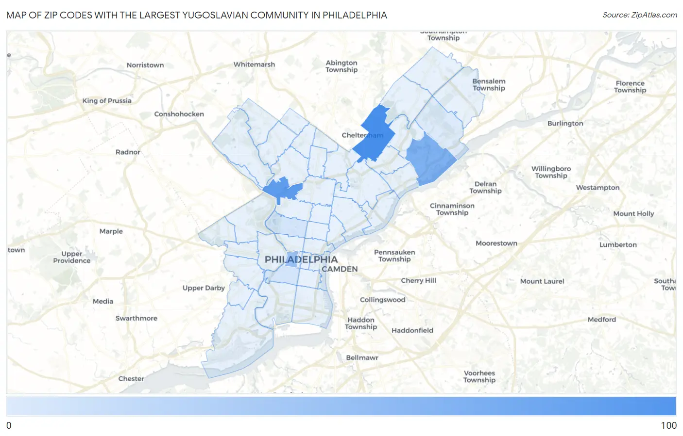 Zip Codes with the Largest Yugoslavian Community in Philadelphia Map