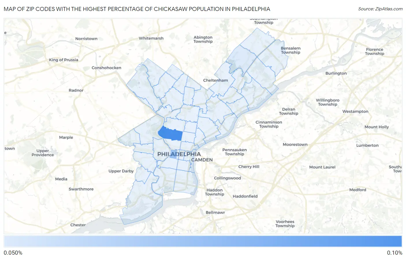 Zip Codes with the Highest Percentage of Chickasaw Population in Philadelphia Map