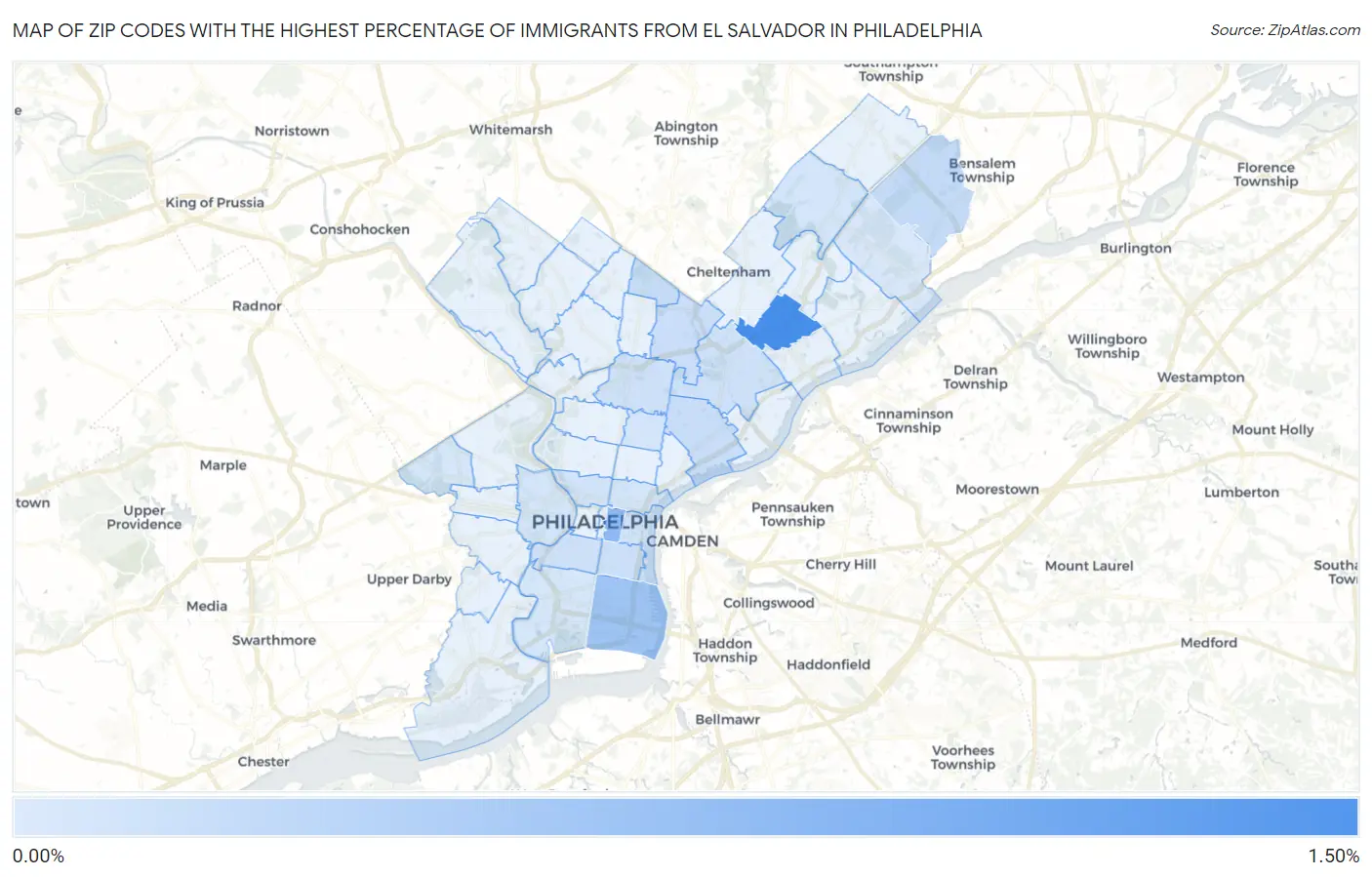 Zip Codes with the Highest Percentage of Immigrants from El Salvador in Philadelphia Map