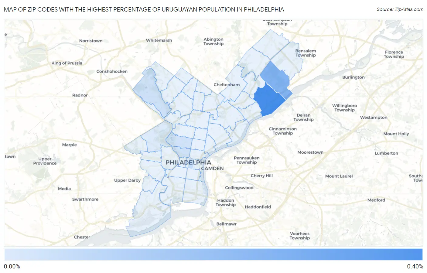 Zip Codes with the Highest Percentage of Uruguayan Population in Philadelphia Map