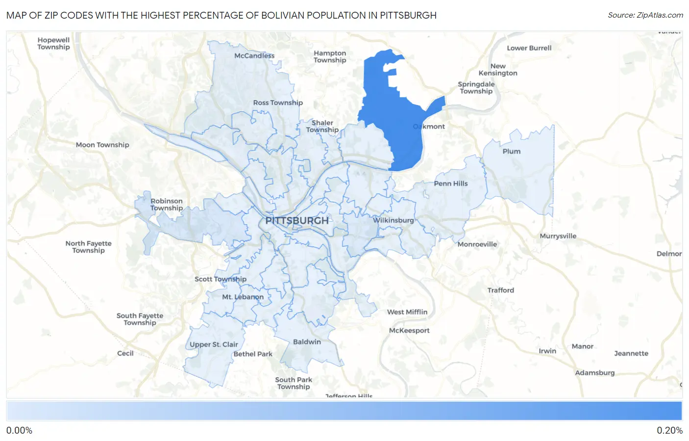 Zip Codes with the Highest Percentage of Bolivian Population in Pittsburgh Map