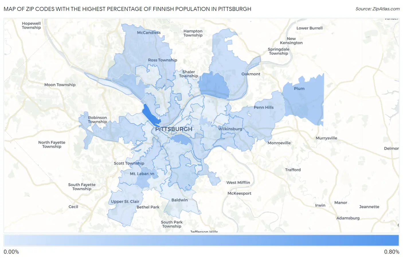 Zip Codes with the Highest Percentage of Finnish Population in Pittsburgh Map