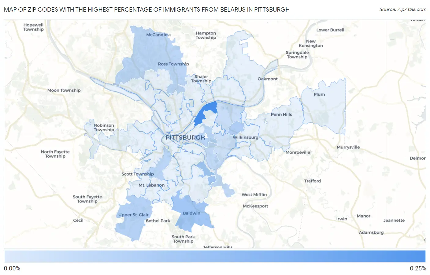 Zip Codes with the Highest Percentage of Immigrants from Belarus in Pittsburgh Map