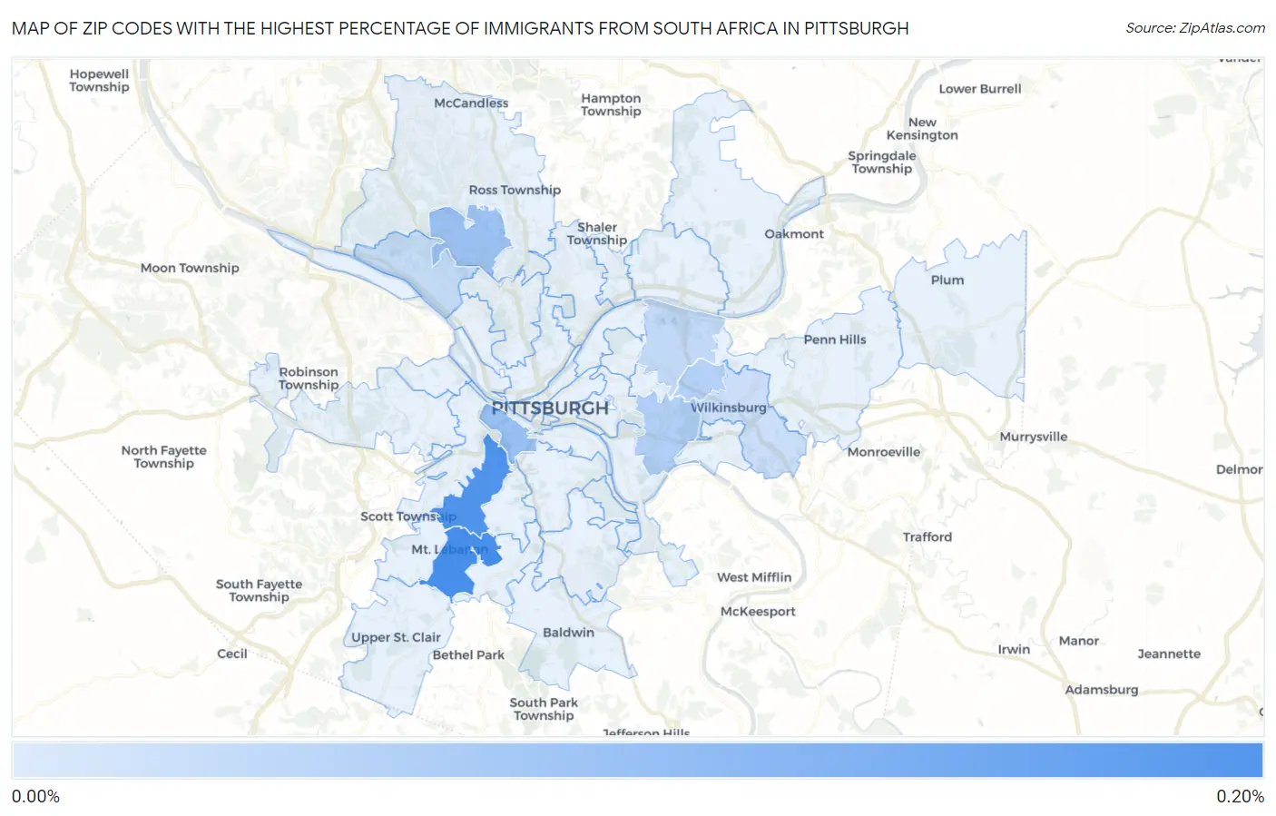 Zip Codes with the Highest Percentage of Immigrants from South Africa in Pittsburgh Map