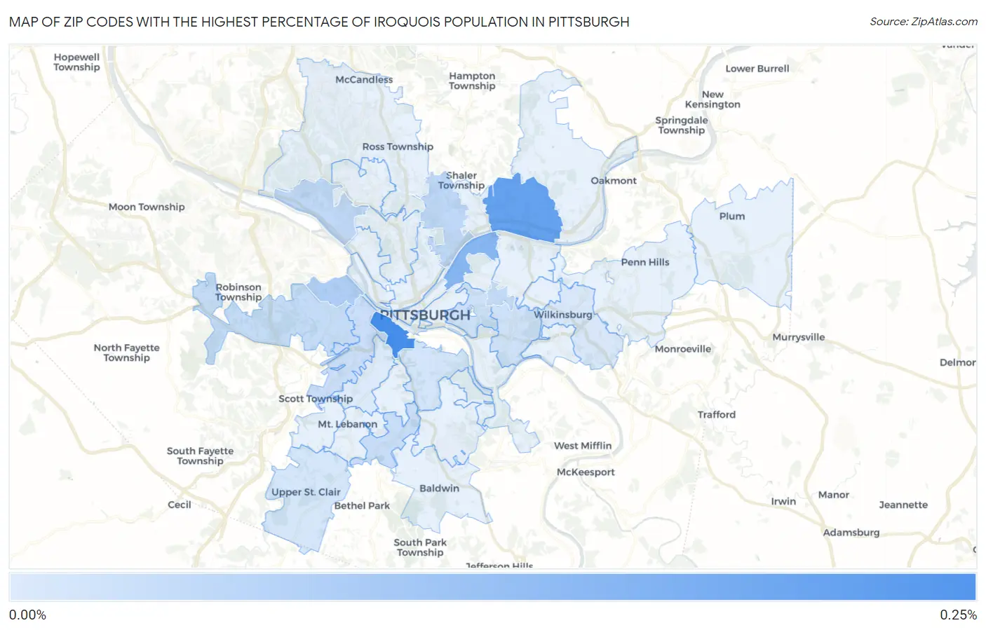 Zip Codes with the Highest Percentage of Iroquois Population in Pittsburgh Map