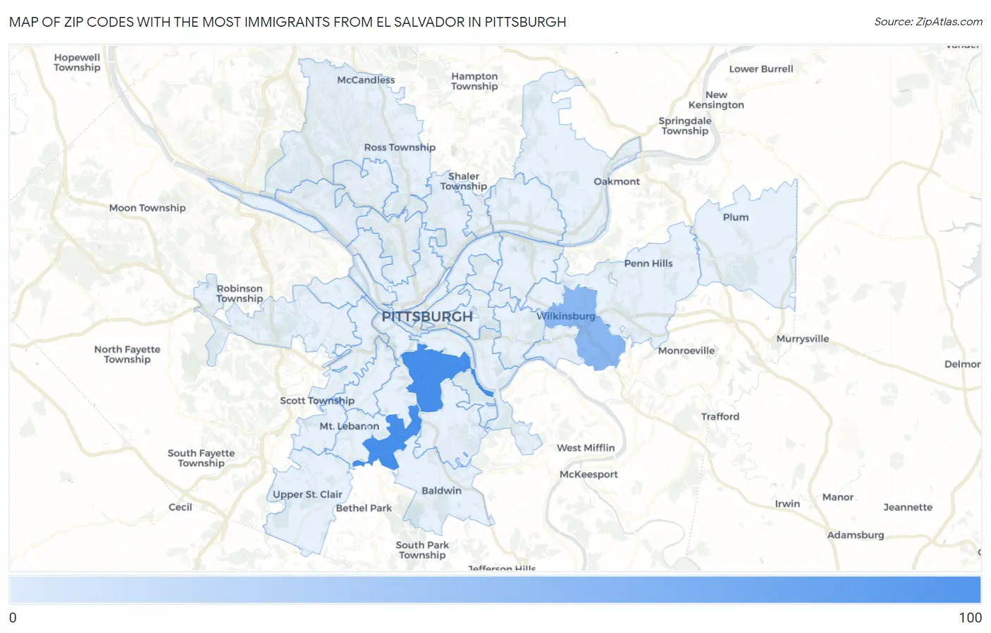 Zip Codes with the Most Immigrants from El Salvador in Pittsburgh Map