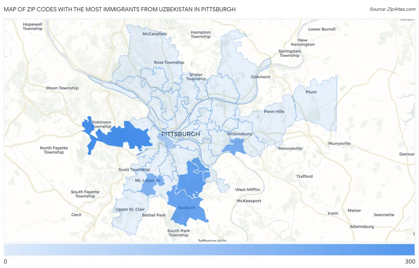 Zip Codes with the Most Immigrants from Uzbekistan in Pittsburgh Map