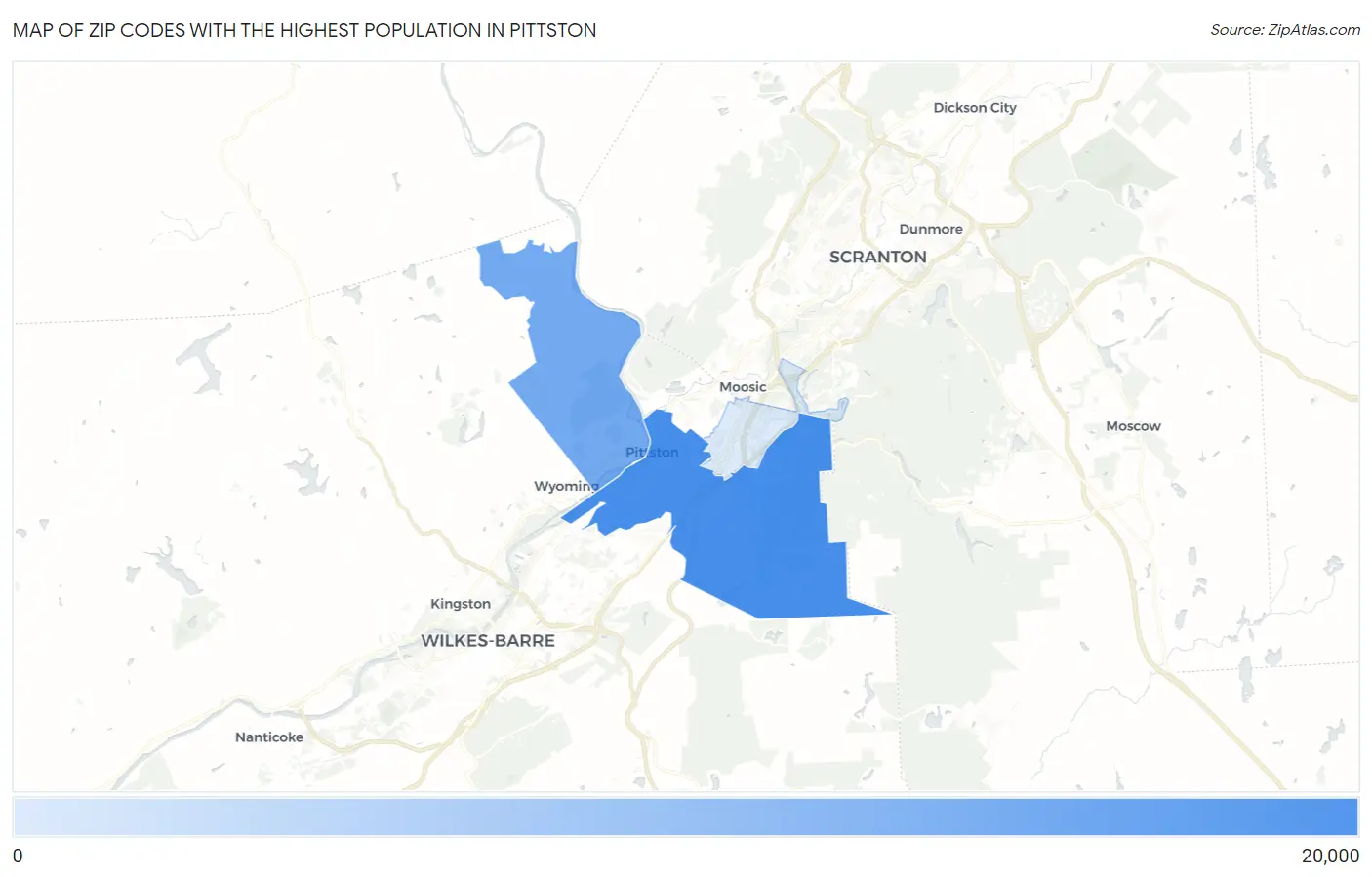 Zip Codes with the Highest Population in Pittston Map