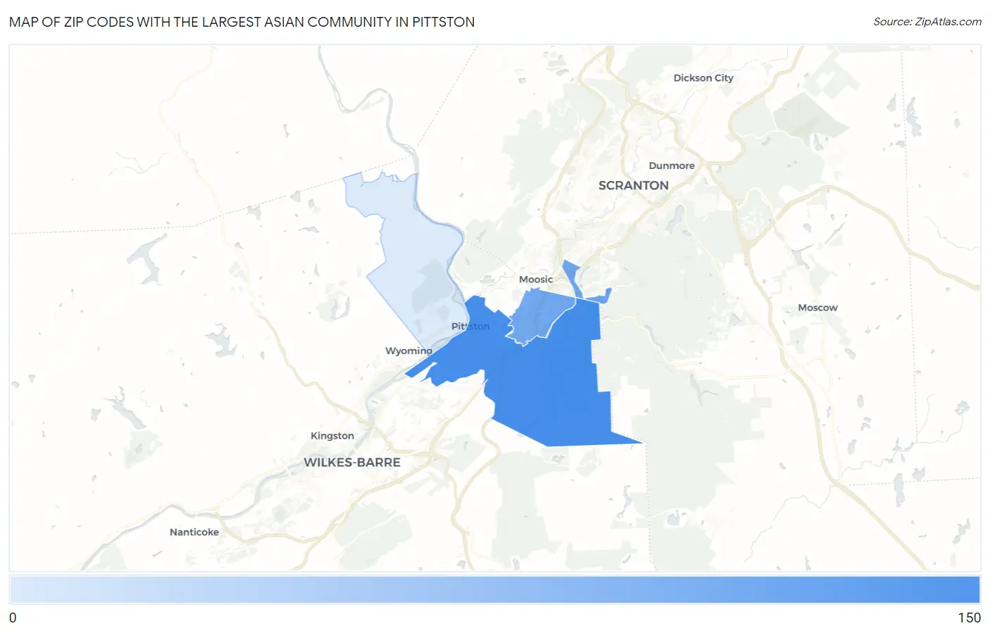 Zip Codes with the Largest Asian Community in Pittston Map