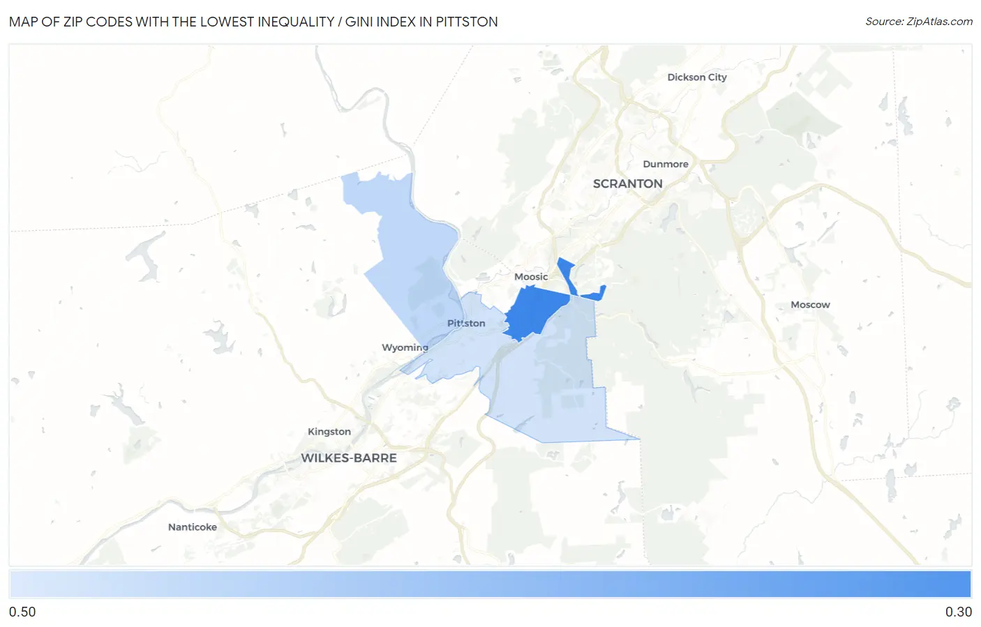 Zip Codes with the Lowest Inequality / Gini Index in Pittston Map