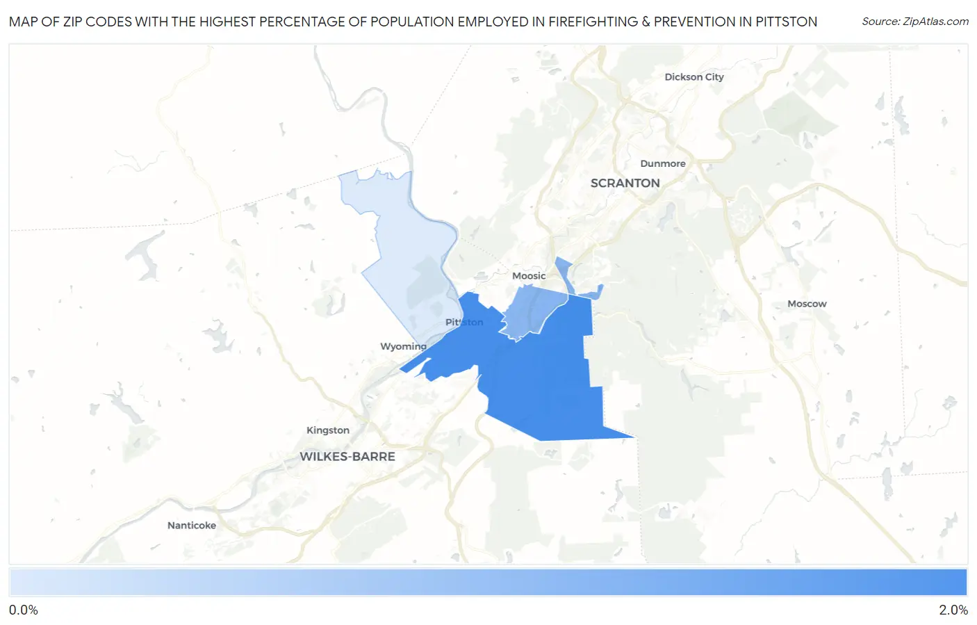 Zip Codes with the Highest Percentage of Population Employed in Firefighting & Prevention in Pittston Map
