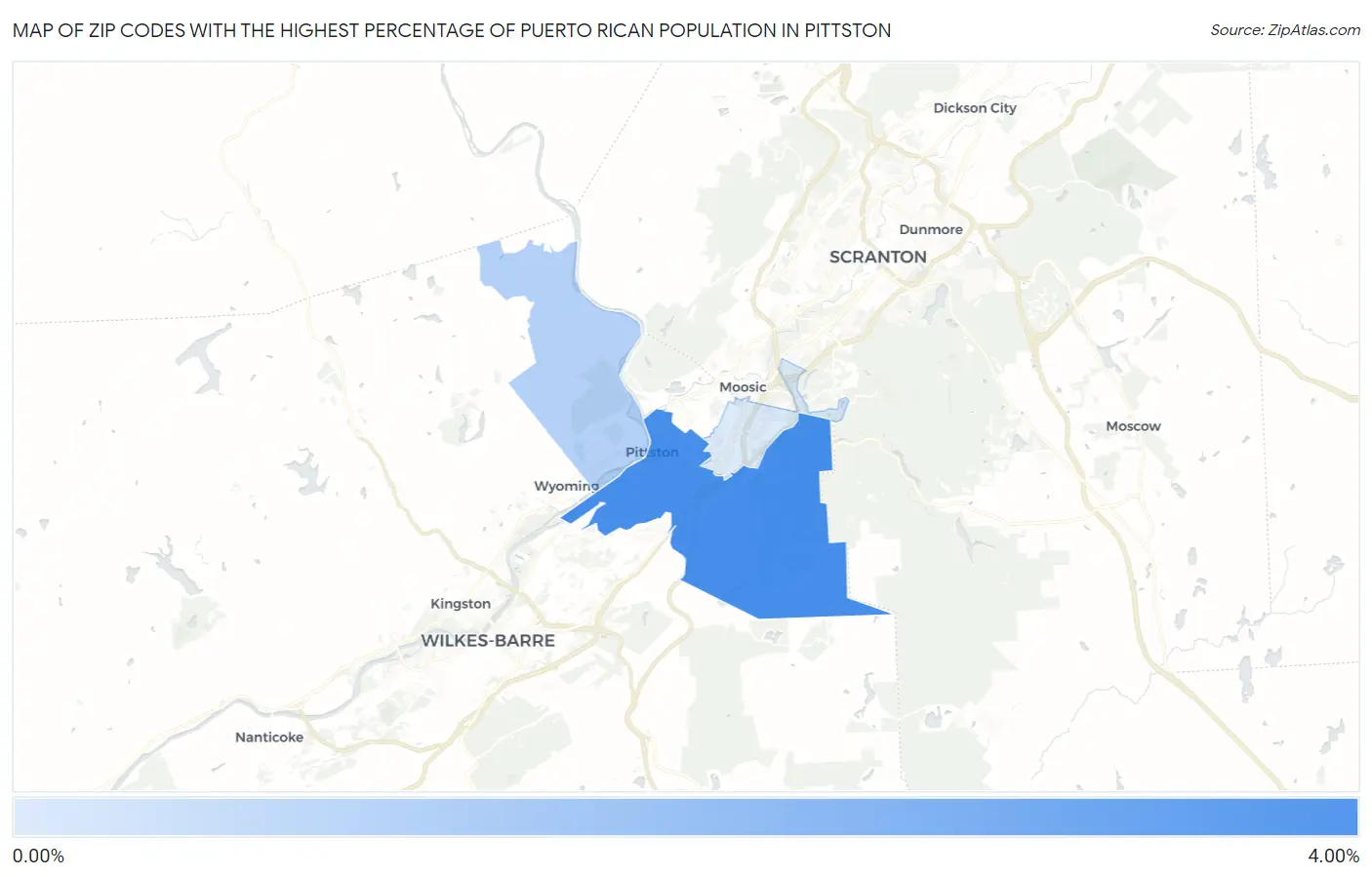 Zip Codes with the Highest Percentage of Puerto Rican Population in Pittston Map