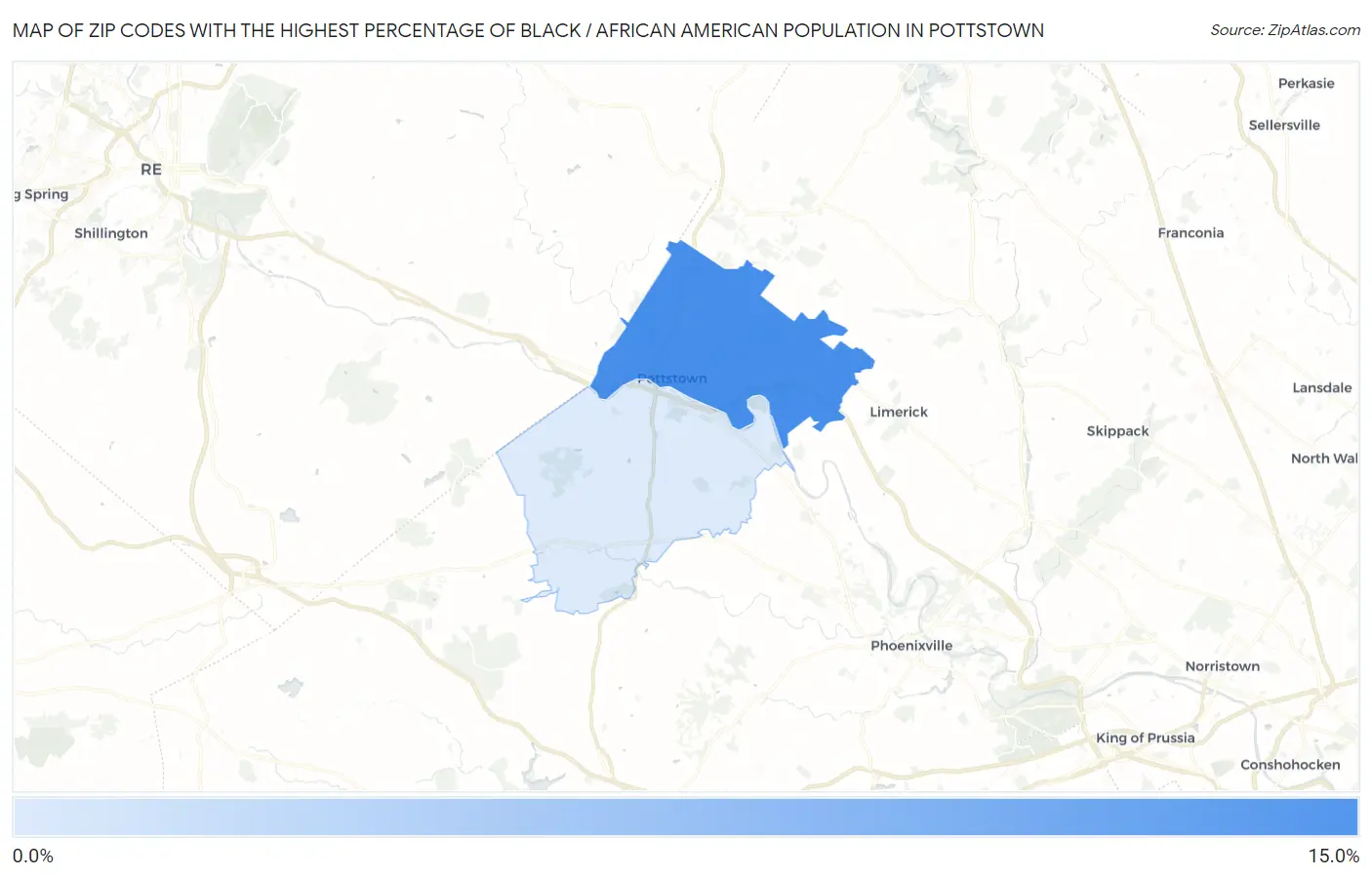Zip Codes with the Highest Percentage of Black / African American Population in Pottstown Map