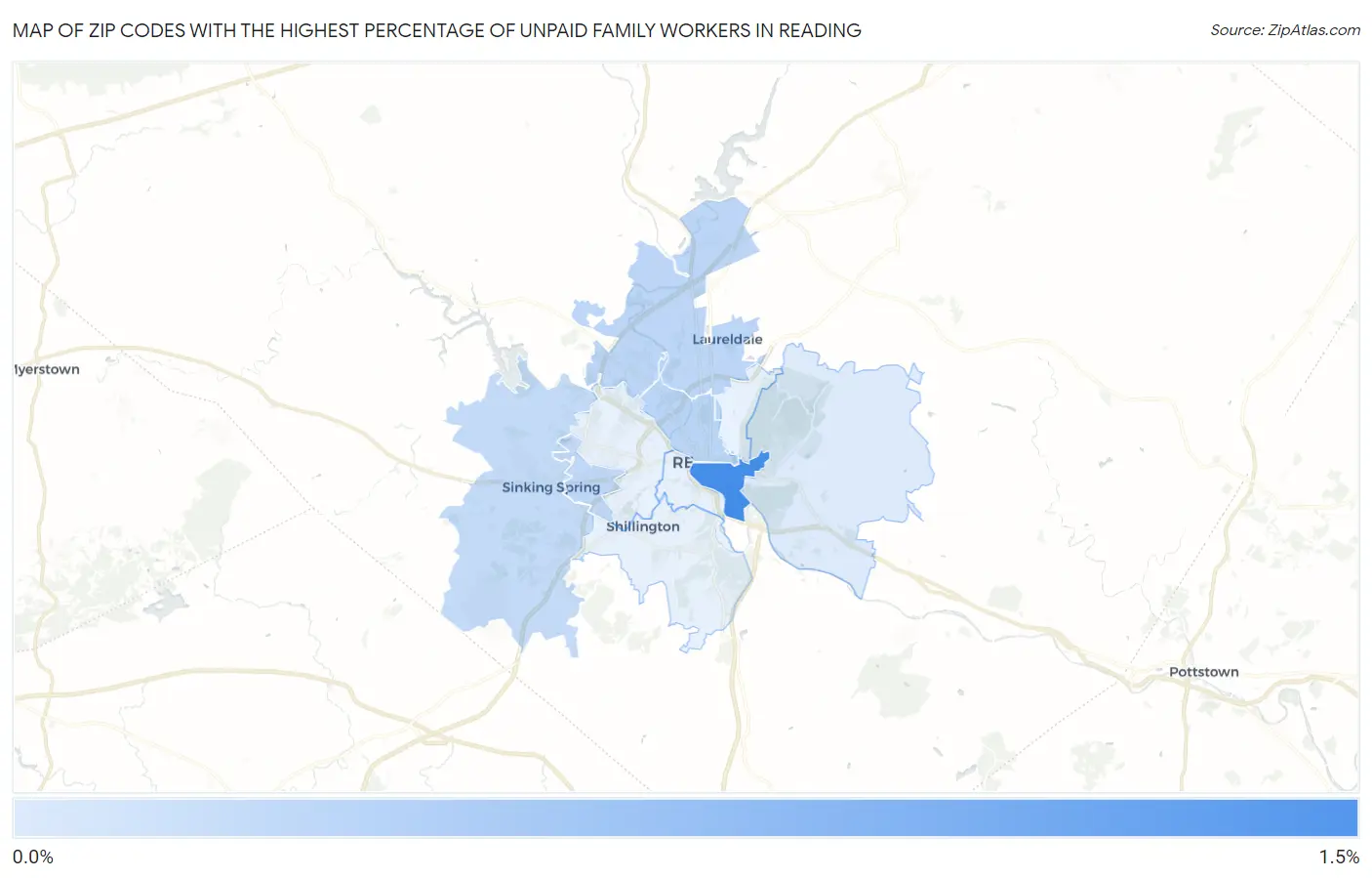 Zip Codes with the Highest Percentage of Unpaid Family Workers in Reading Map