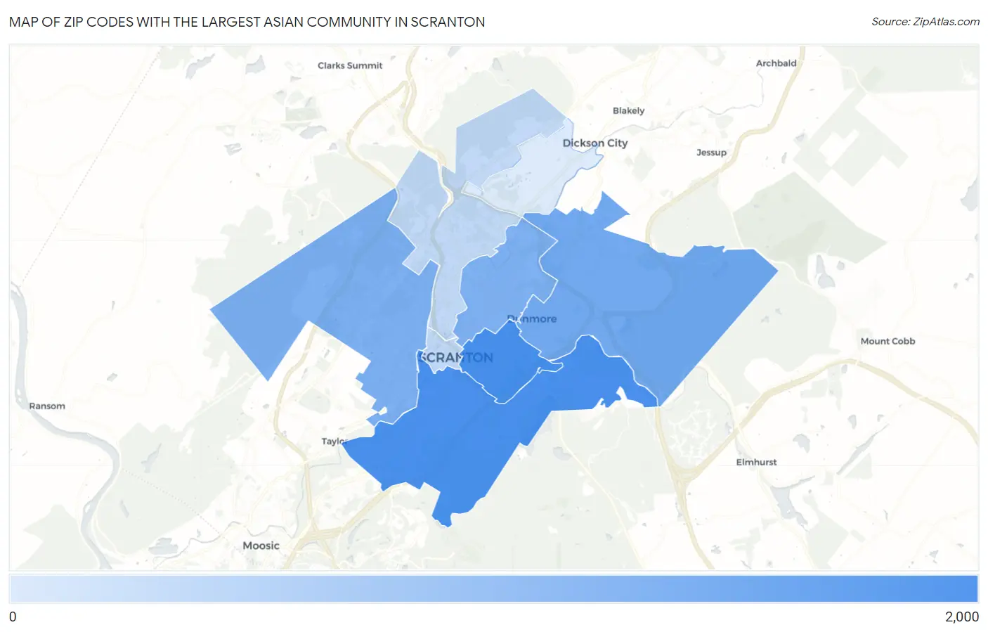 Zip Codes with the Largest Asian Community in Scranton Map