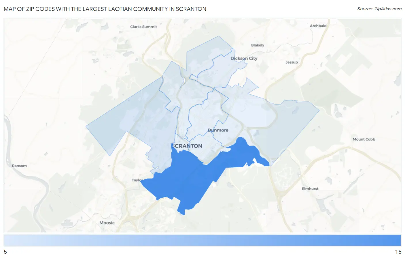 Zip Codes with the Largest Laotian Community in Scranton Map