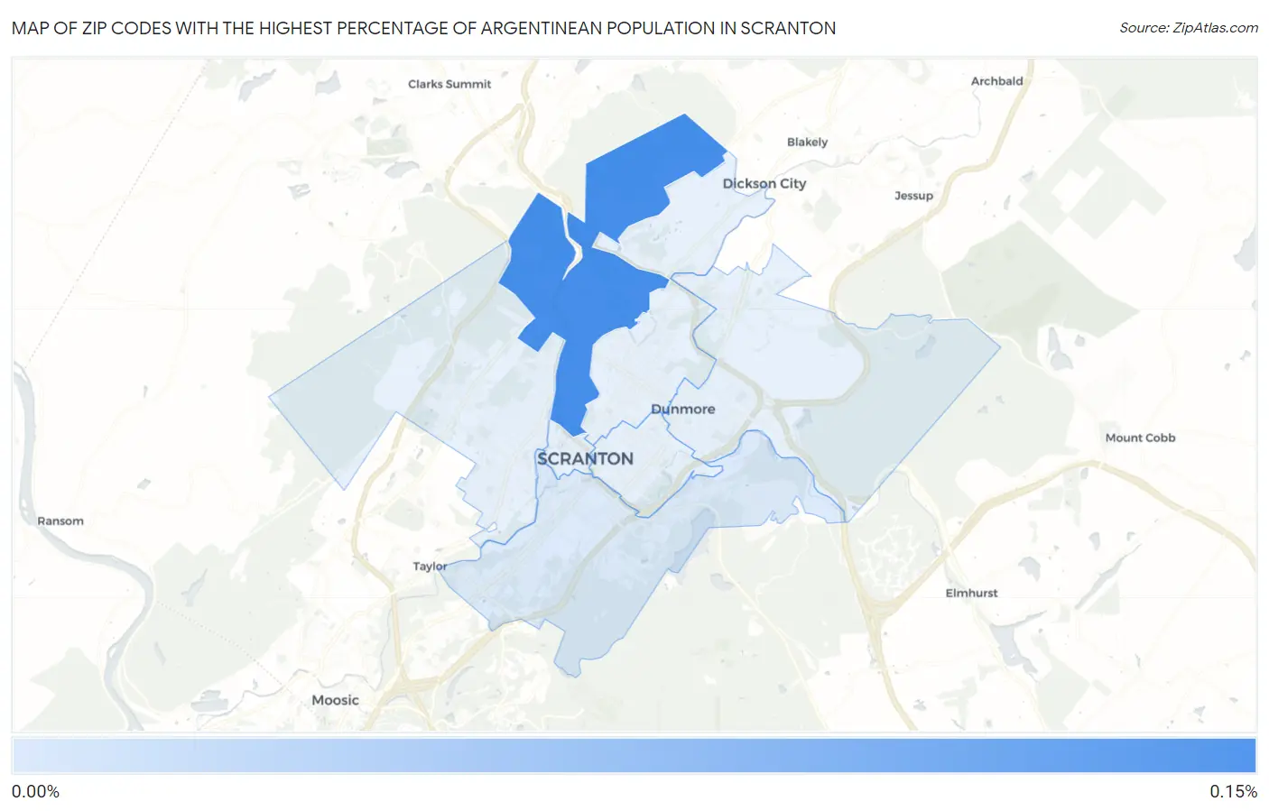 Zip Codes with the Highest Percentage of Argentinean Population in Scranton Map