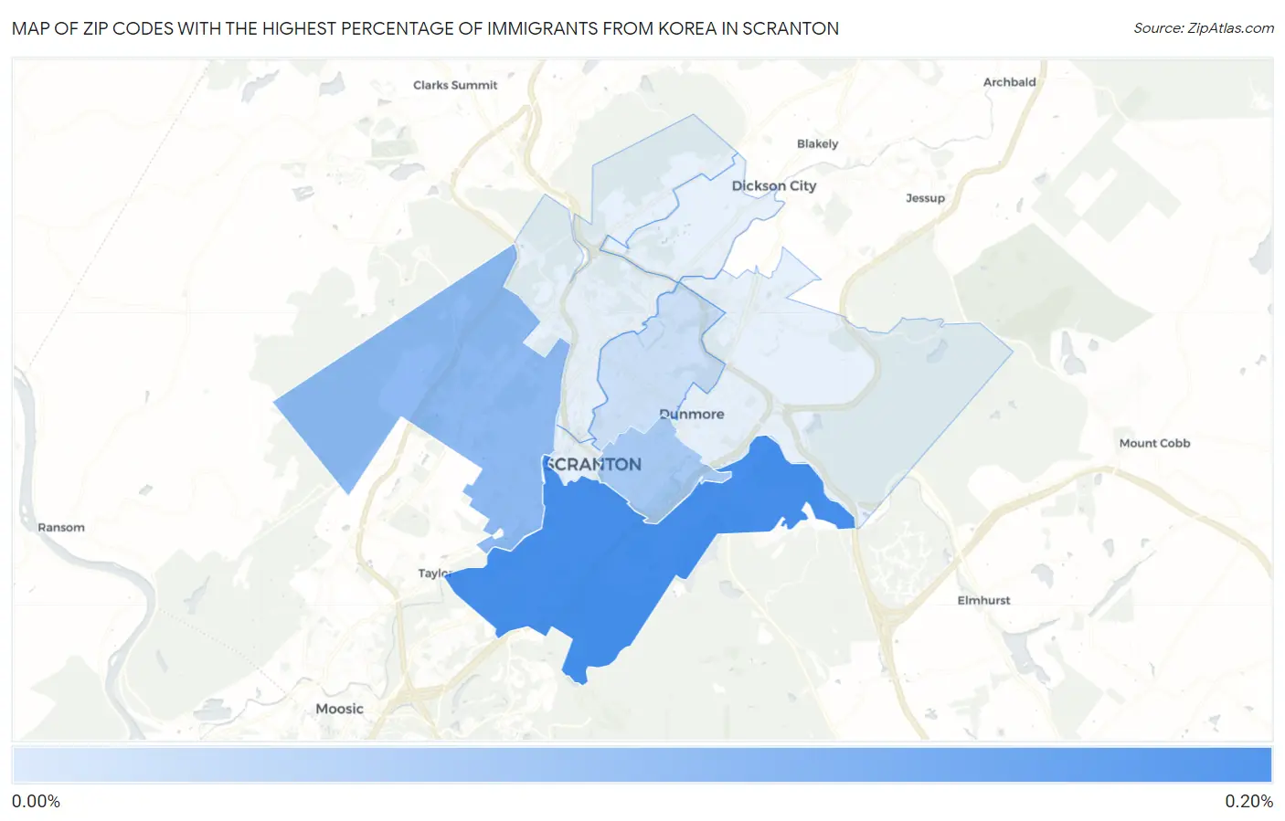Zip Codes with the Highest Percentage of Immigrants from Korea in Scranton Map