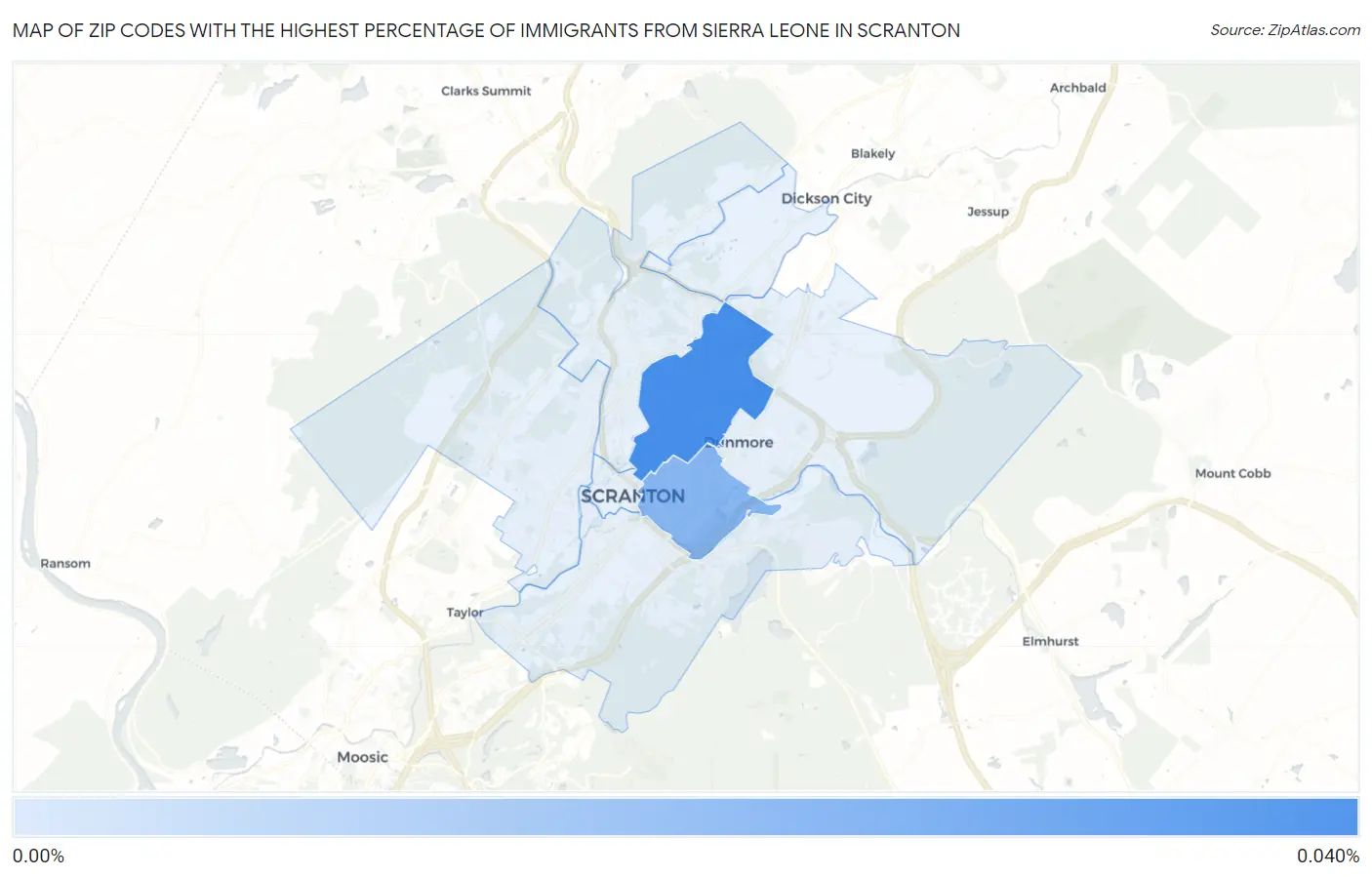 Zip Codes with the Highest Percentage of Immigrants from Sierra Leone in Scranton Map