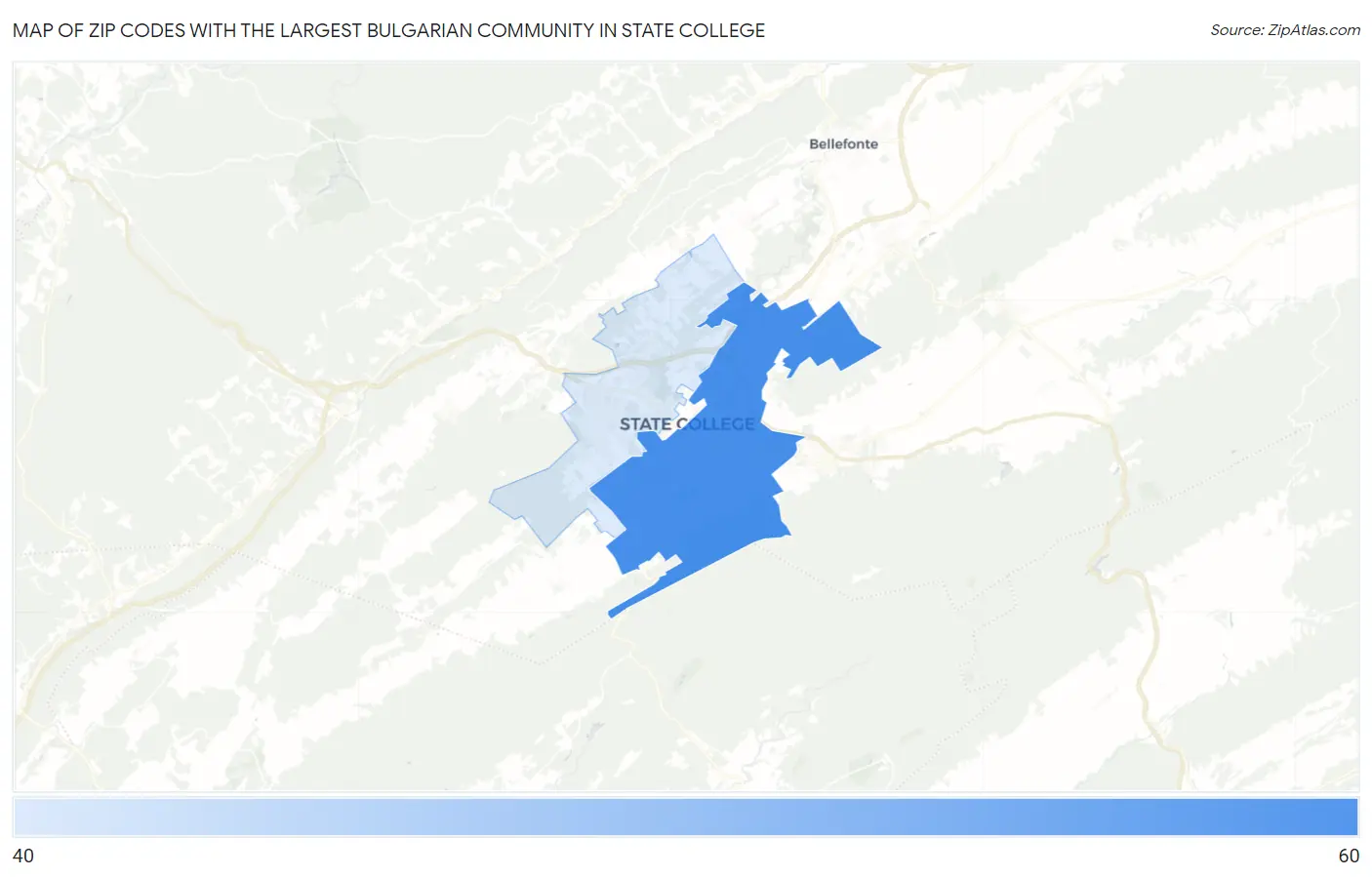 Zip Codes with the Largest Bulgarian Community in State College Map