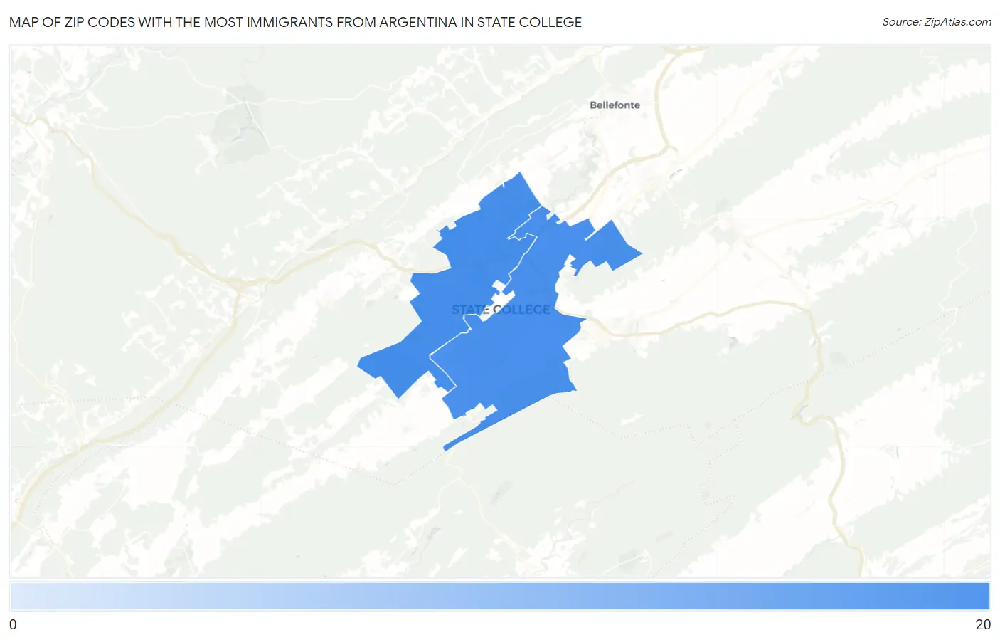 Zip Codes with the Most Immigrants from Argentina in State College Map