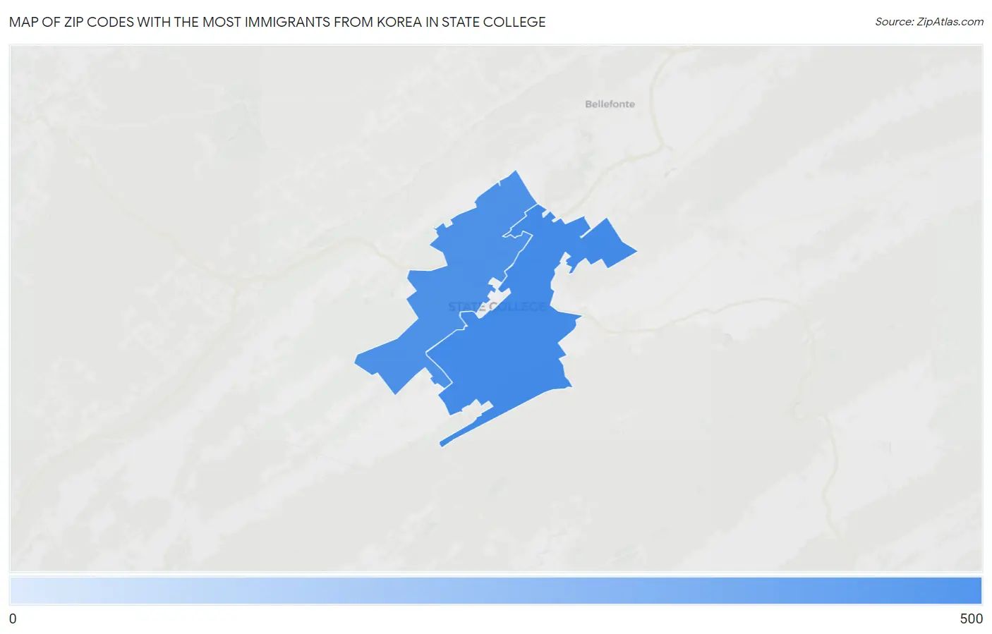 Zip Codes with the Most Immigrants from Korea in State College Map