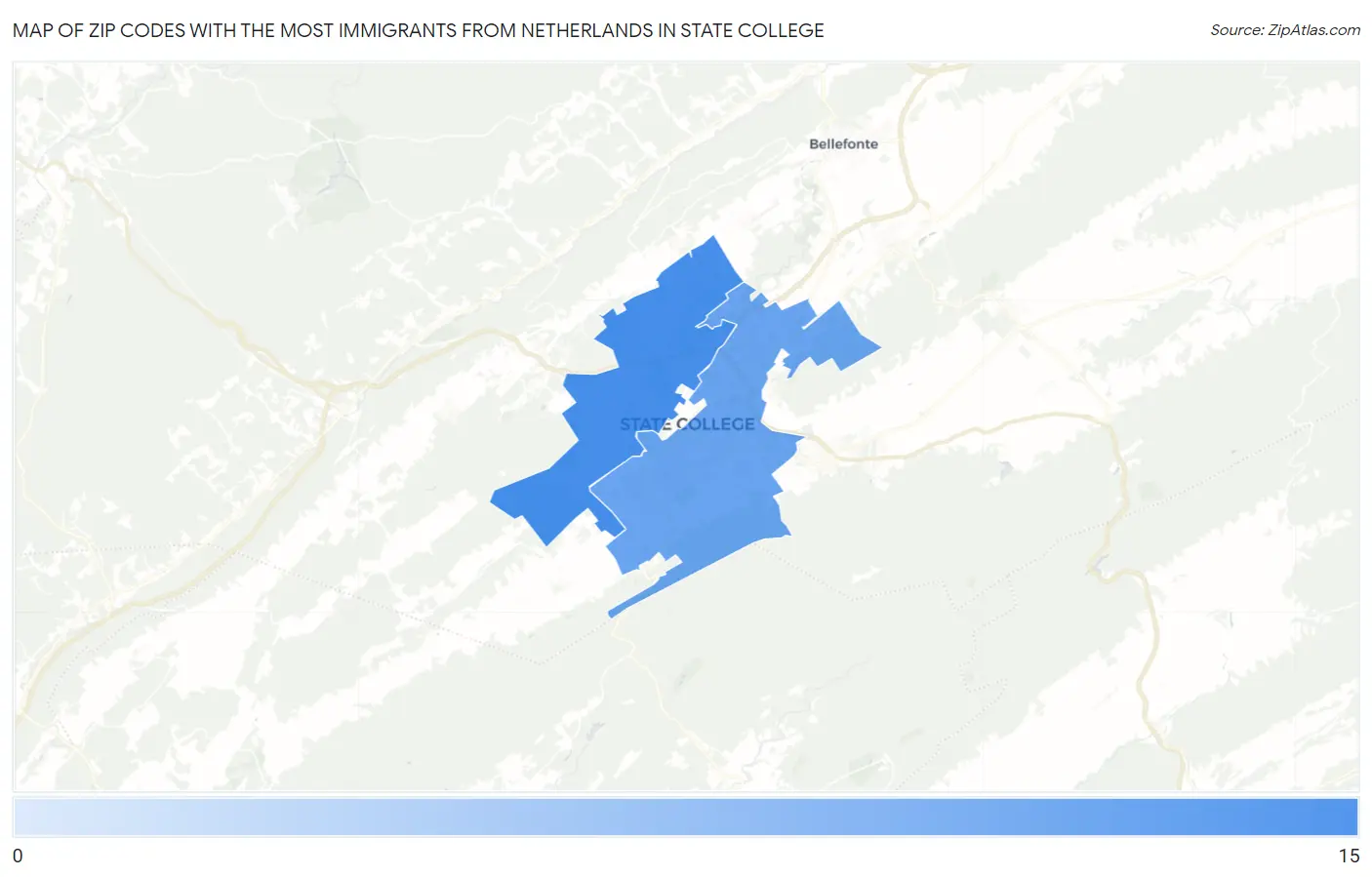Zip Codes with the Most Immigrants from Netherlands in State College Map