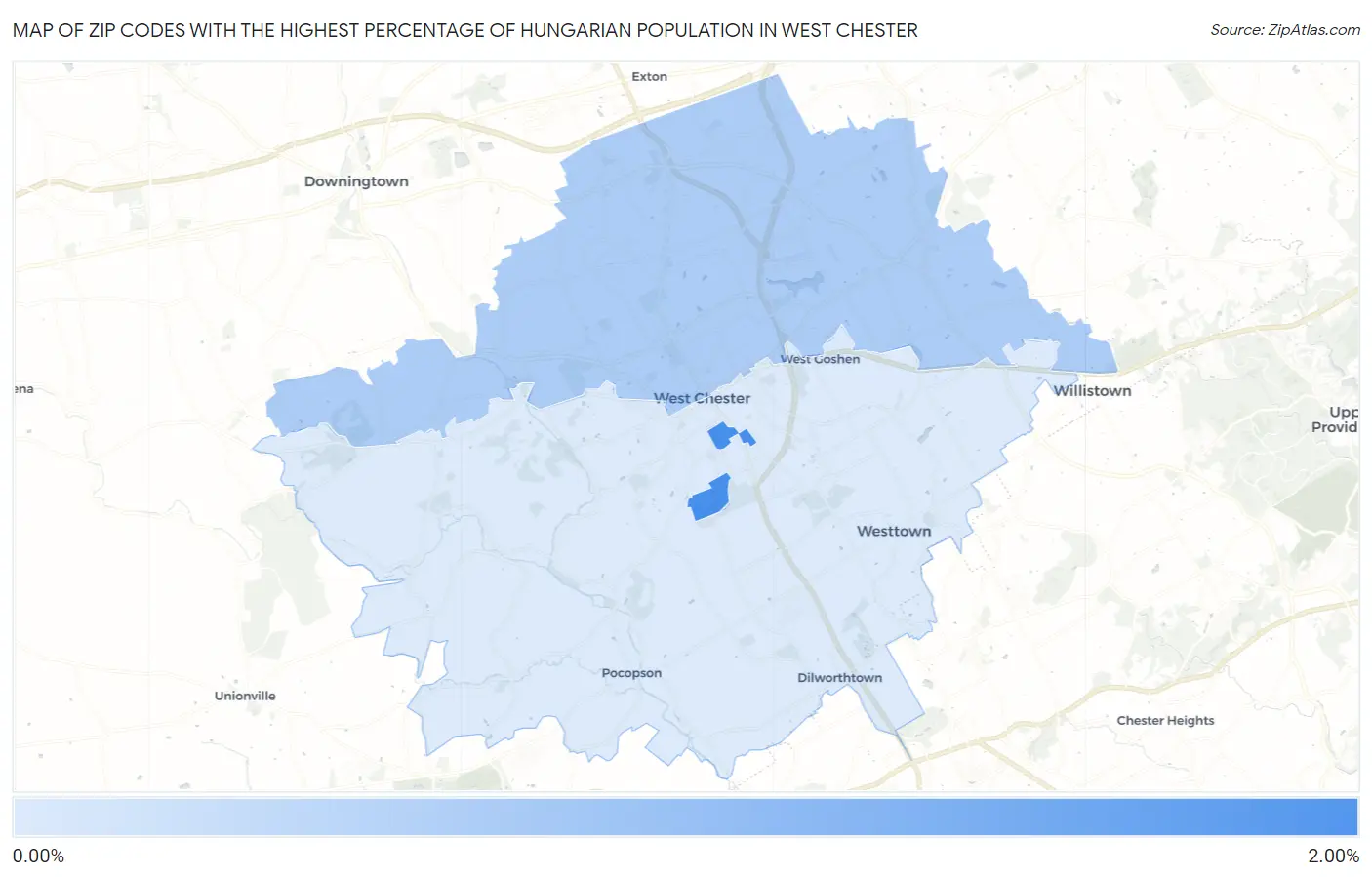 Zip Codes with the Highest Percentage of Hungarian Population in West Chester Map