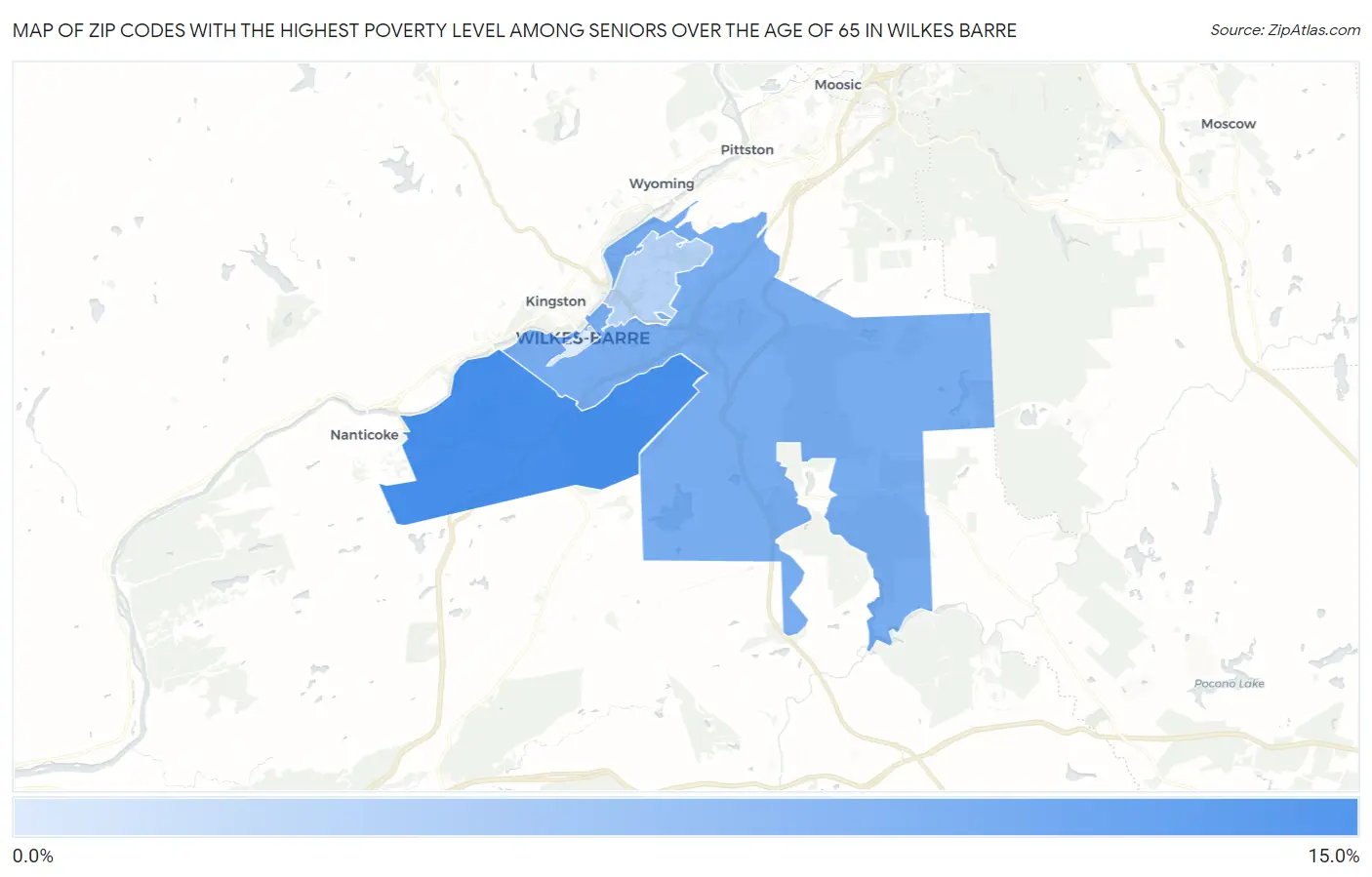 Zip Codes with the Highest Poverty Level Among Seniors Over the Age of 65 in Wilkes Barre Map