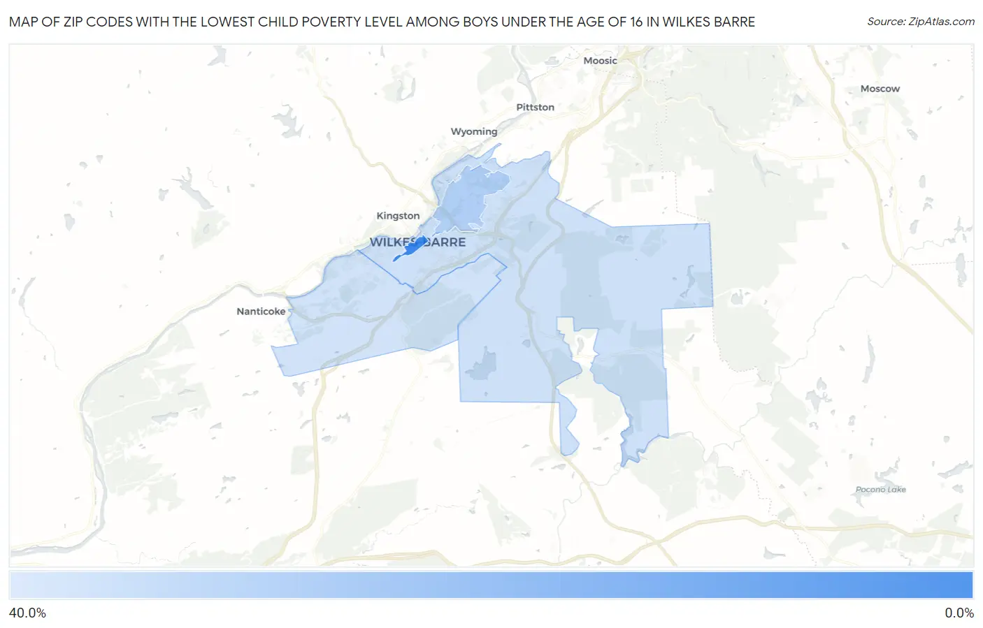 Zip Codes with the Lowest Child Poverty Level Among Boys Under the Age of 16 in Wilkes Barre Map