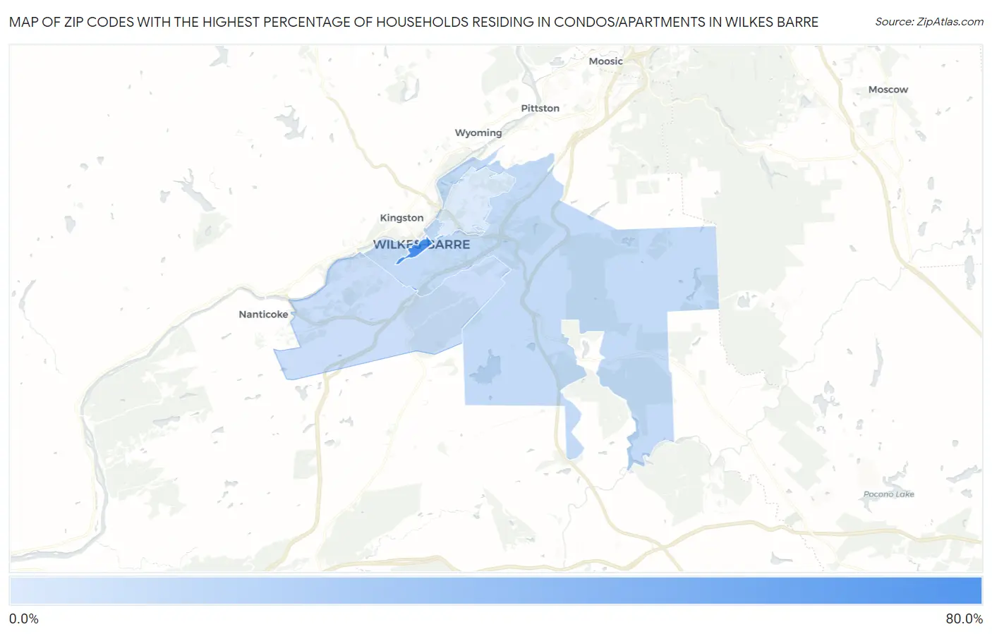 Zip Codes with the Highest Percentage of Households Residing in Condos/Apartments in Wilkes Barre Map