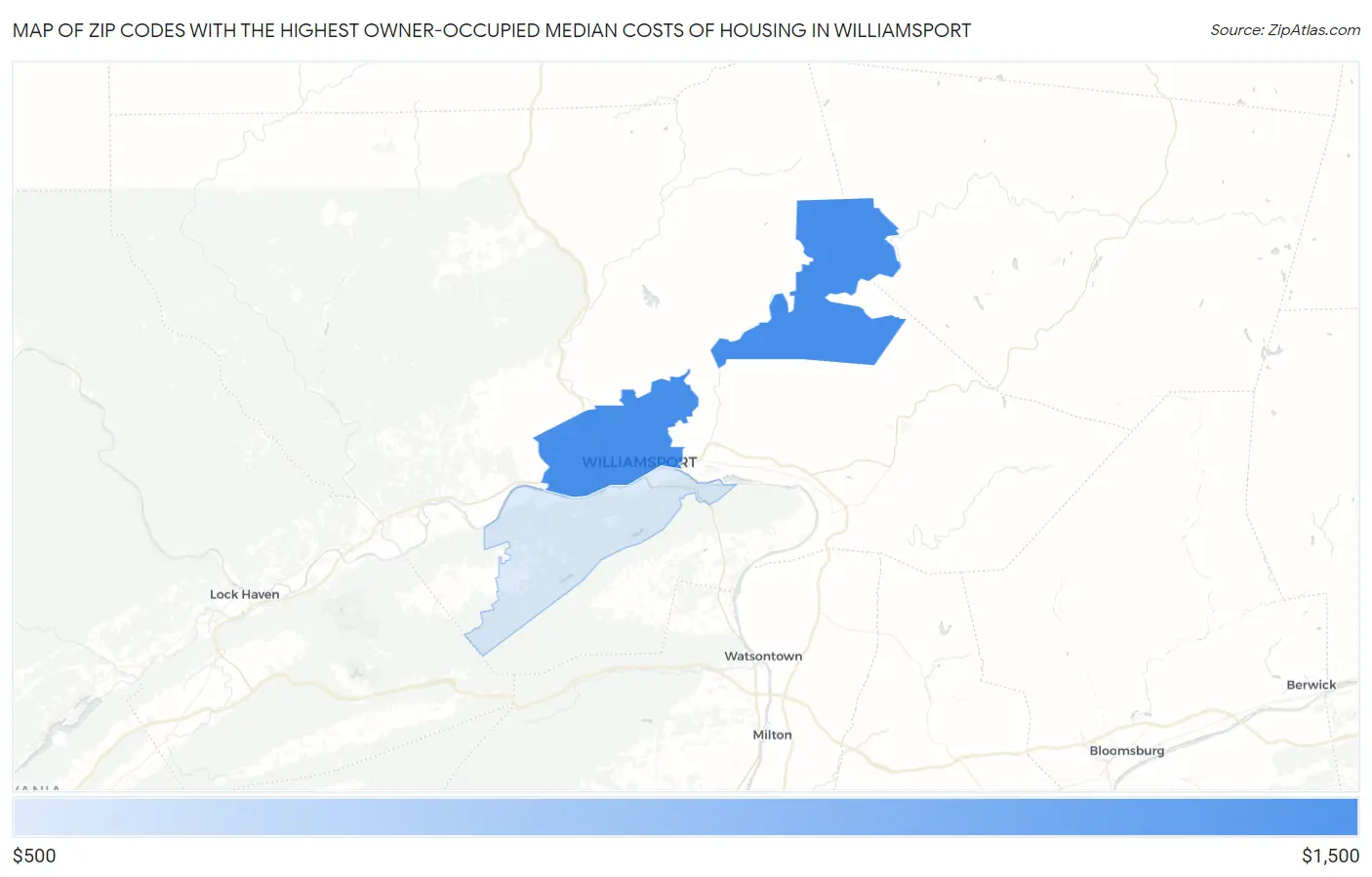 Zip Codes with the Highest Owner-Occupied Median Costs of Housing in Williamsport Map