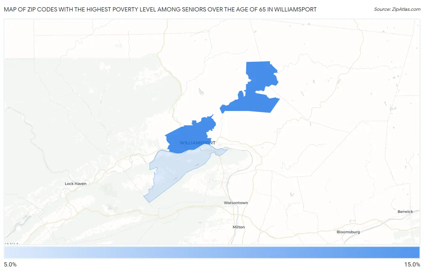 Zip Codes with the Highest Poverty Level Among Seniors Over the Age of 65 in Williamsport Map