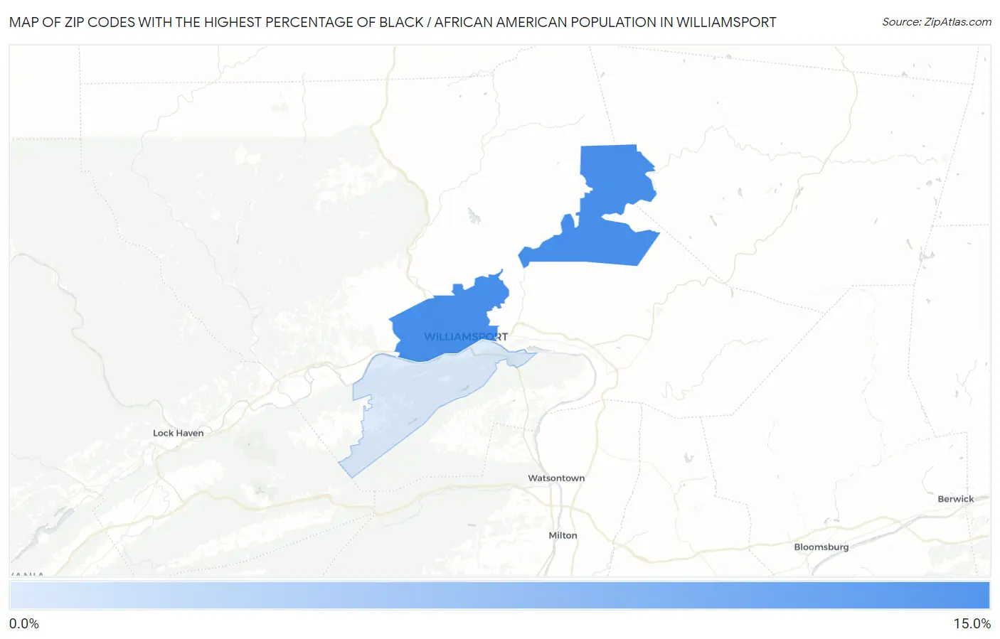 Zip Codes with the Highest Percentage of Black / African American Population in Williamsport Map