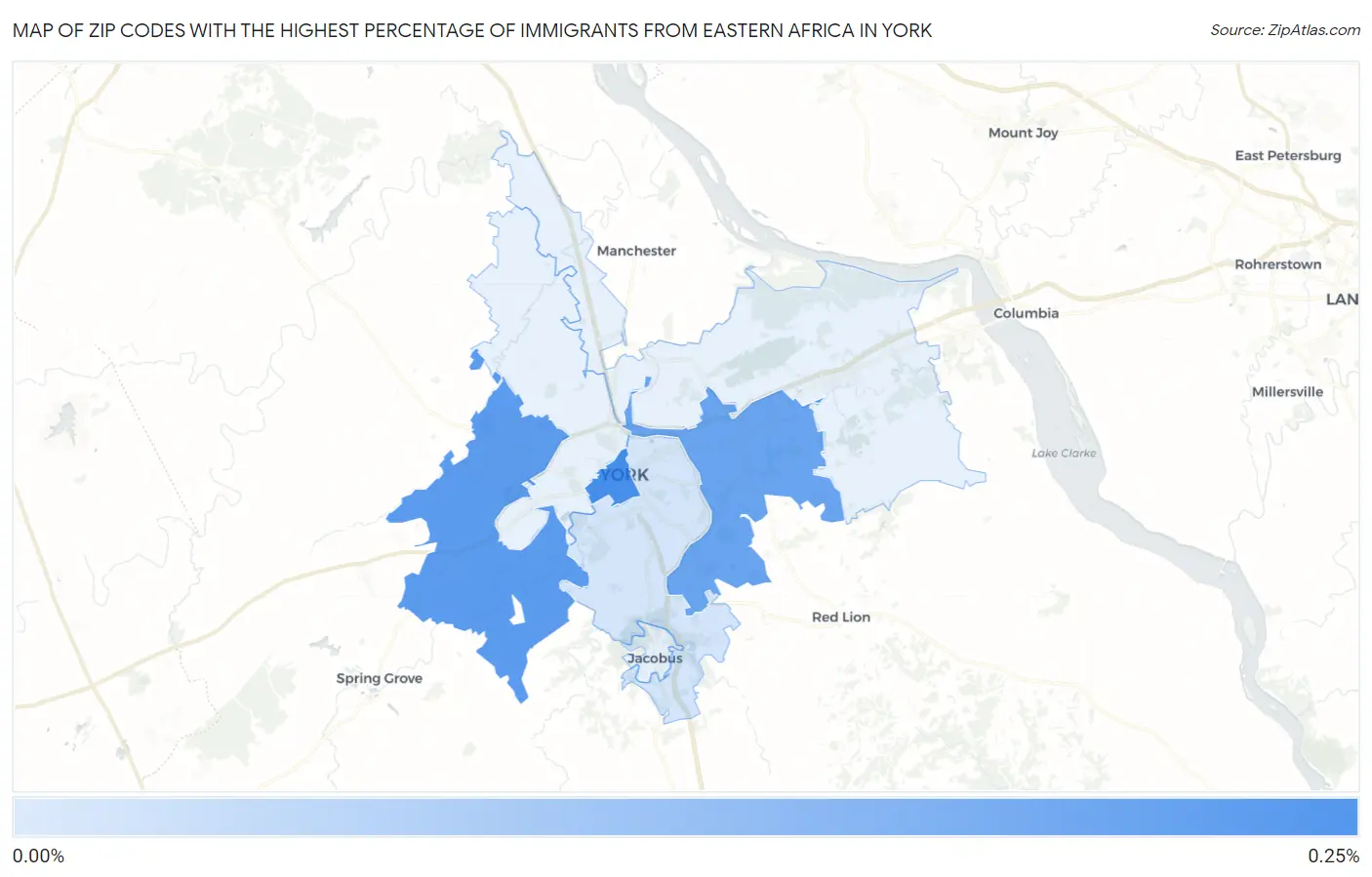 Zip Codes with the Highest Percentage of Immigrants from Eastern Africa in York Map
