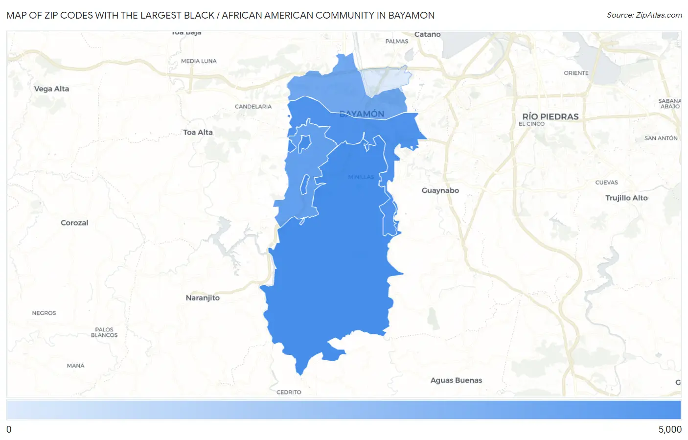 Zip Codes with the Largest Black / African American Community in Bayamon Map