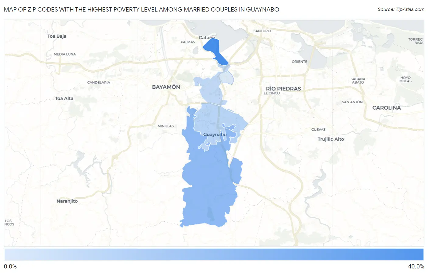 Zip Codes with the Highest Poverty Level Among Married Couples in Guaynabo Map