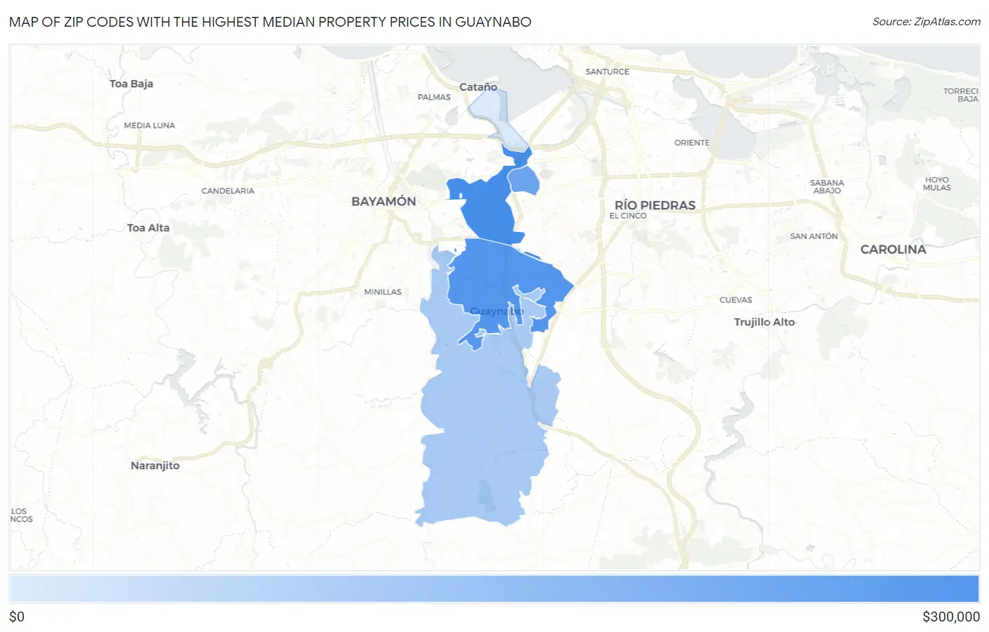 Zip Codes with the Highest Median Property Prices in Guaynabo Map