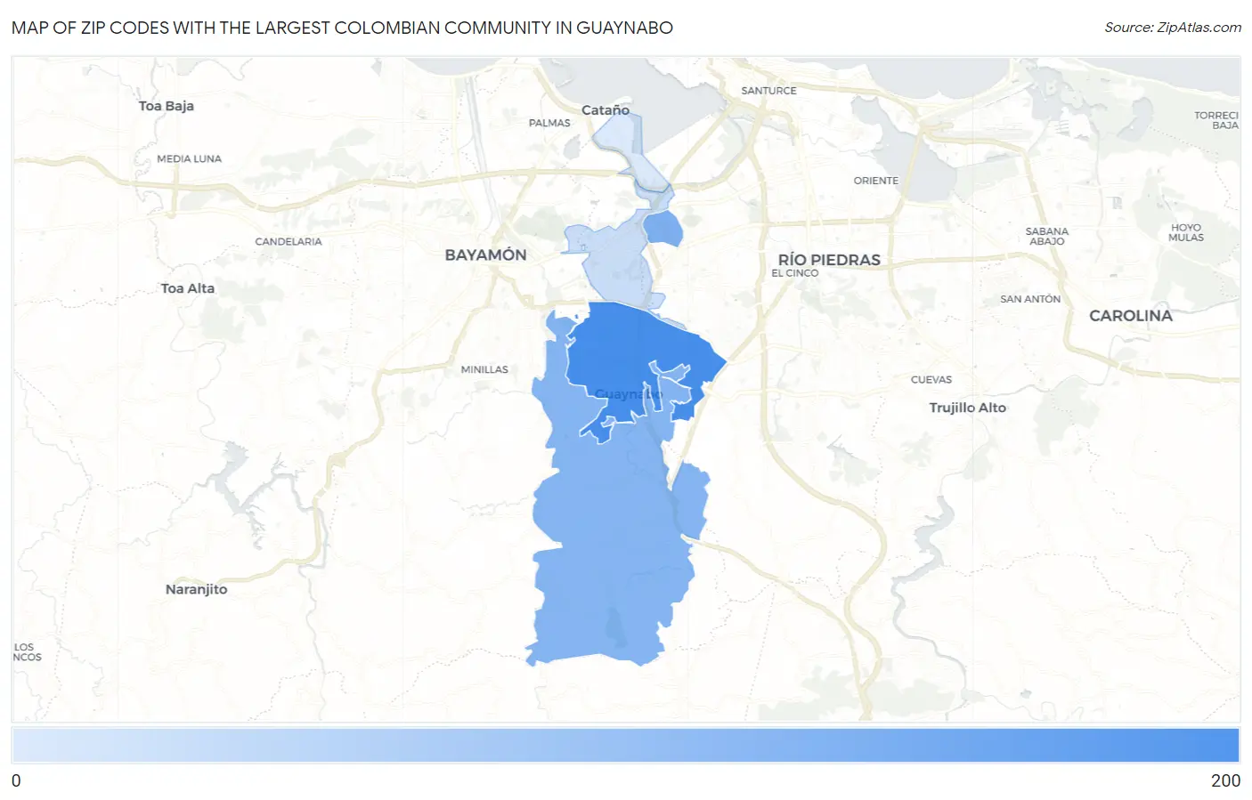 Zip Codes with the Largest Colombian Community in Guaynabo Map