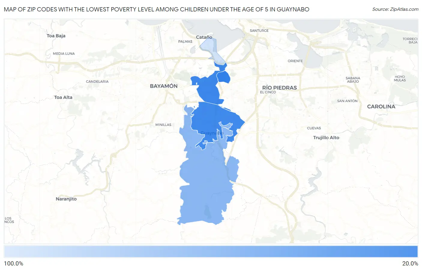 Zip Codes with the Lowest Poverty Level Among Children Under the Age of 5 in Guaynabo Map