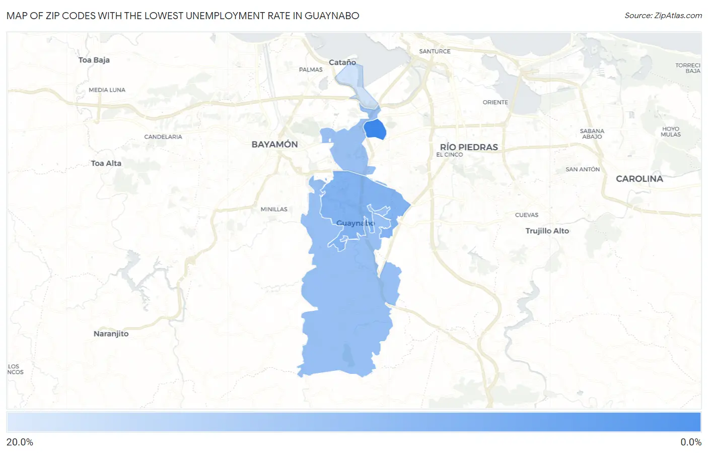 Zip Codes with the Lowest Unemployment Rate in Guaynabo Map